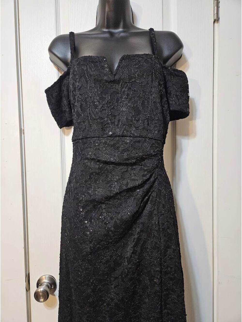 Candlelight Off-Shoulder Sequin Lace Dress XL Velvet Noir